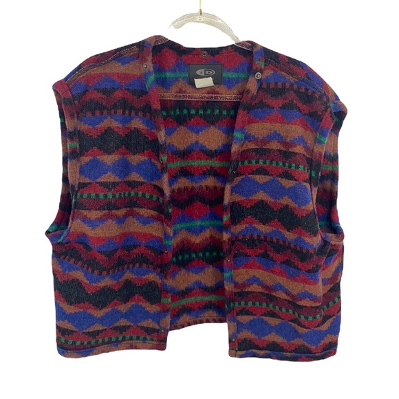 iD Wear Vintage Women's Recycled Wool Red/Blue/Black Vest Western Print size XL - Picture 1 of 6